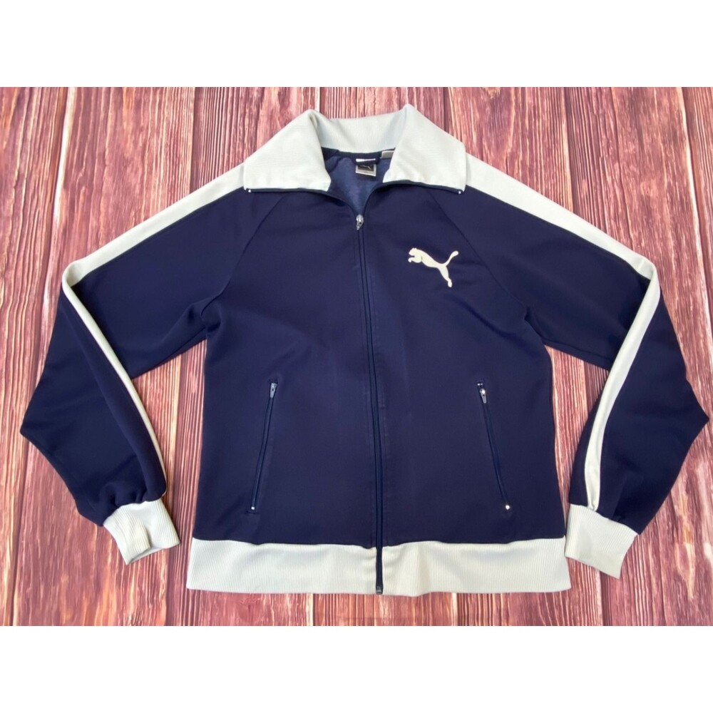Puma Men's Track Jacket Large Navy White Full Zip Athletic Zip Up Jacket